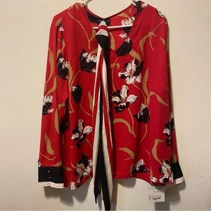 Liz Claiborne Red Floral Tie-Neck Blouse Womens Size PXXL Red New